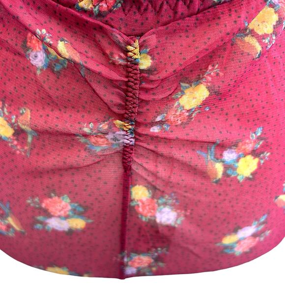 We Are HAH Bodysuit Lingerie Butterfly Red Floral Ruffle‎ Backless Sheer  Small - Picture 13 of 14